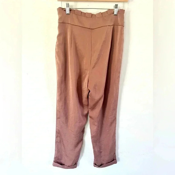 Line & Dot Ali Paperbag Waist Cropped Satin Trouser Pants in Terracotta Size Med - Picture 9 of 13